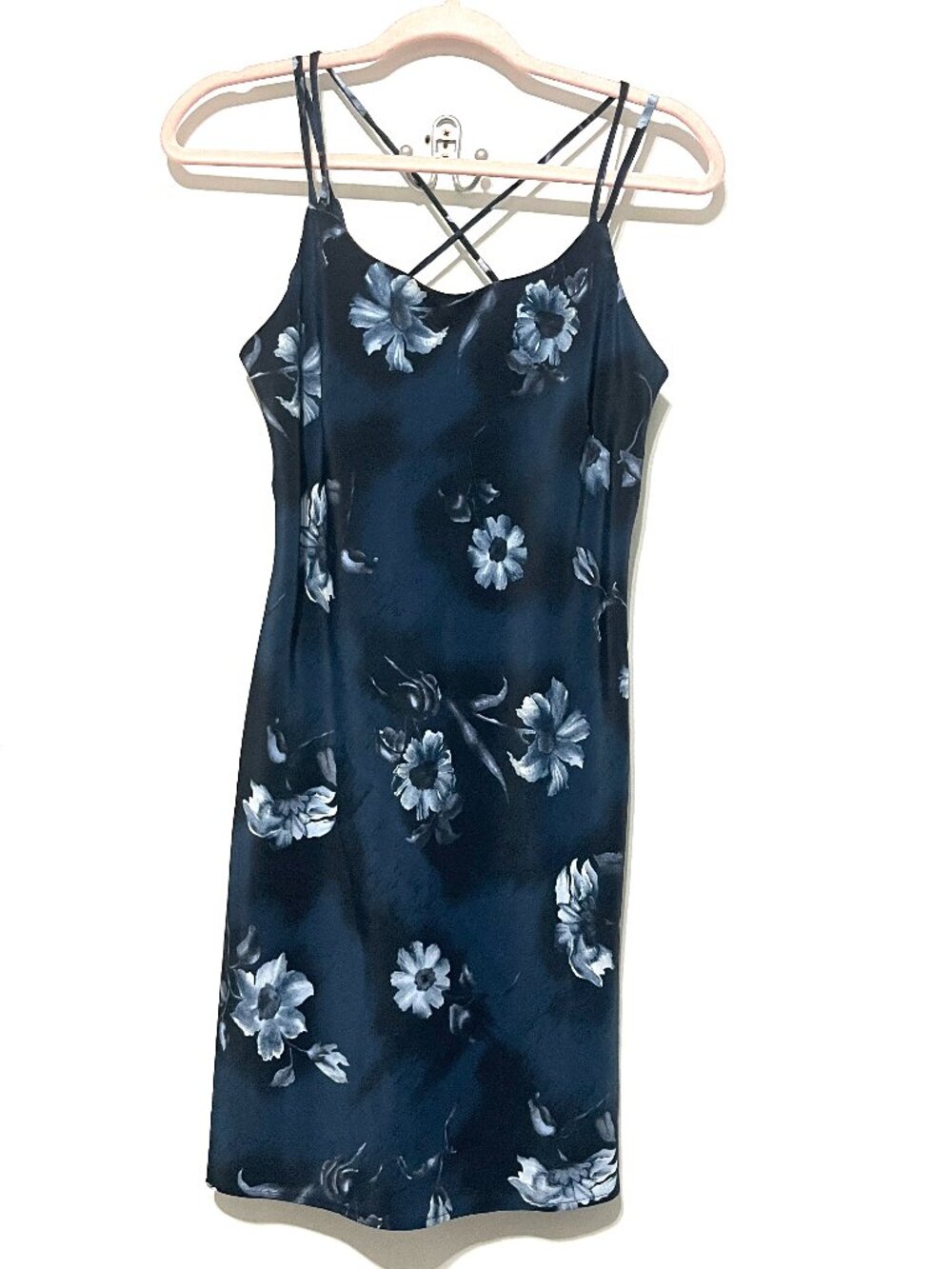 Womens Y2K Dark Fairy Lace Up Tie Back Slip Dress 6P Bias Whimsigoth Blue Floral - Picture 3 of 6